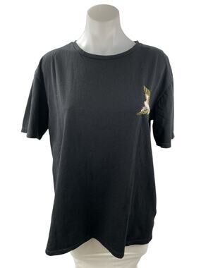 Le31 Simons Womens Black Sequin Bird Embroidered Crewneck T Shirt Tee Top Size L
